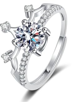 HinDaLi Couronne Princesse Bague Argent 925 pour Femme Homme Fille Fiançailles Alliance Bague de Promesse Zirconium Réglable Ouverte Bagues en Argent Femme Ronde Bagues Couronne Homme Diamant Anneau