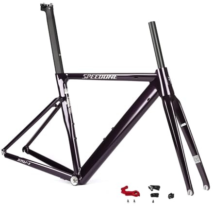 700C Ramar För Landsvägscyklar 50/52cm Ram I Aluminiumlegering Fälgbroms Snabbkoppling 100/135mm BSA BB68mm Styv Gaffel I Kolfiber Intern Kabeldragning(Glossy Black,52cm)