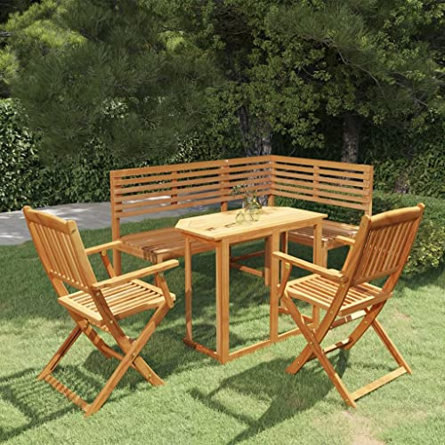Yunovire 4-TLG. Bistro-Set Massivholz Akazie, klappbar, wetterfest, geölt, für Garten, Balkon, Terrasse, Außenbereich, langlebiges Akazienholz Gartenmöbel-Set