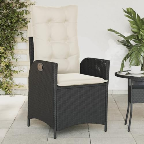 IBUQDDV Verstellbarer Gartensessel mit Kissen Schwarz Poly Rattan PE Rattan Gartenstuhl mit abnehmbaren Bezügen und Verstellbarer Rückenlehne für Terrasse Balkon