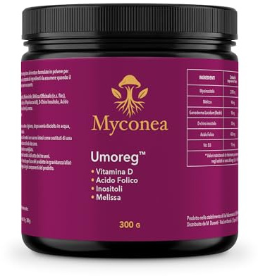 MYCONEA Umoreg™ | Inositolo Polvere 40:1 | Myo Inositolo e D Chiro Inositol, Melissa e Reishi | Equilibrio Ormonale Femminile e Regolarità Del Ciclo | Con Acido Folico e Vitamina D3 | 300g