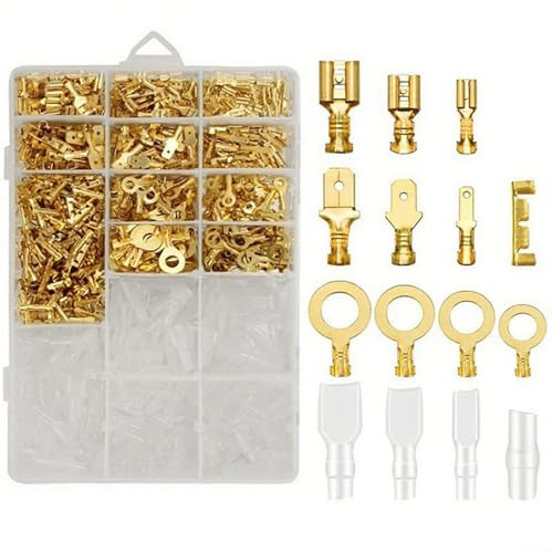 GLFLOW Terminali maschio femmina a crimpare 2,8/4,8/6,3 mm 1000 pezzi connettori per cavi rivestiti in ottone con manicotti isolati in nylon per cablaggio elettrico