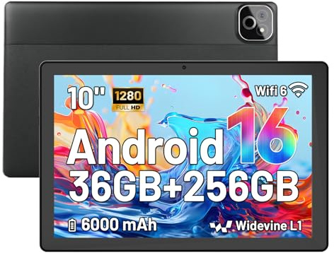 MUISOO Tablet 10 inch Tablets Android 16, Octa-Core Processor, 36GB RAM 256GB ROM (1TB TF Expand), 5MP+8MP Dual Camera, 5G WiFi 6, Bluetooth 5.0, 6000mAh, Dual Speaker (Black)