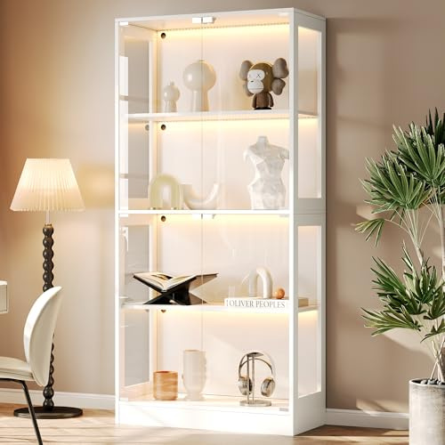 staronce Glasvitrine 80x35x170 cm – Breite Sammlervitrine mit App-LED & 4 Push-to-Open Türen, 4 Ebenen, weiß – Vitrinenschrank für Figuren, Modelle & Wohnzimmer