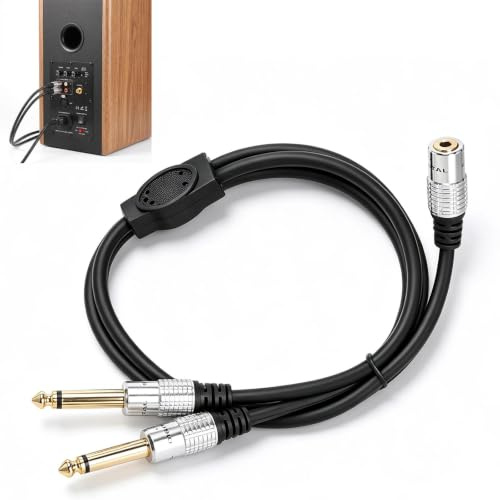Adattatore Jack 3,5 mm a 2 Jack 6,35 mm, Cavo Audio a Y 50 cm | Presa TRS 3,5 mm femmina a 2 spine TS 6,35 mm mono per mixer, amplificatori, casse attive e studio