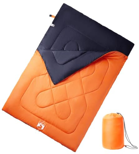 Ordellia Dubbel sovsäck för 2 personer med 2 kuddar, 190T polyester, 220 x 150 cm, 2700 g, 3 4 säsonger, camping vandring vandring utomhus tält, kompakt i packpåse