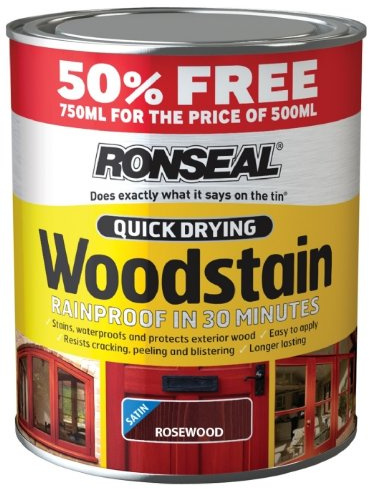 Ronseal Quick Drying Woodstain Satin - Ebony - 500ml + 50%