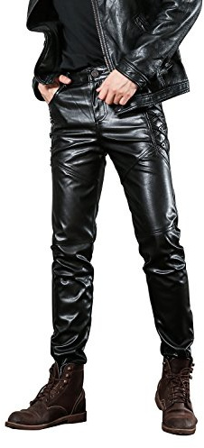 Idopy Men's Black Slim Fit Soft Pantalon en Cuir Faux Leather Biker (W36(Tour de Taille 89cm), Noir 1#)