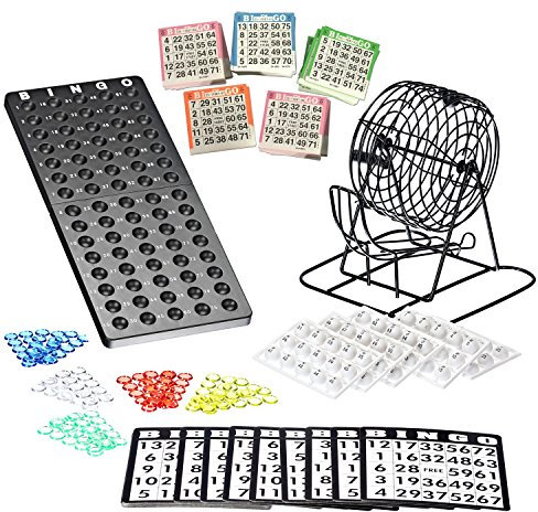 OS Bingo Loto Metall Spielmaschine | 75 Kugeln | 500 Bingo-Karten | 150 Bingo-Chips | Zähltafel inklusive