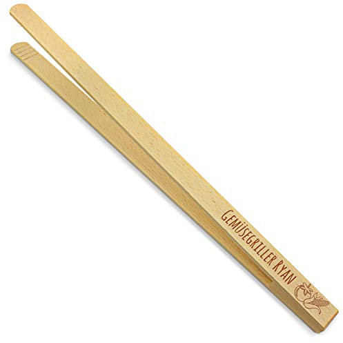 printplanet® - Holz Grillzange mit Gemüsegriller Ryan - graviert - Gravierte Holzgrillzange mit Namen - 40 cm Länge
