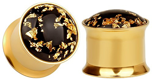 KUBOOZ (1 Paar Einfache Goldene Gold-Folie Ohrstöpsel Tunnel Messgeräte Keilrahmen Piercings.