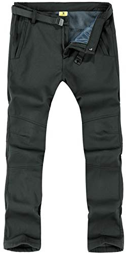 donhobo Mens Breathable Quick Dry Hiking Trousers Soft Shell Fleece Lined Hiking Trousers Outdoor Showerproof Winter Warm Walking Climbing Pants(Grey,S)