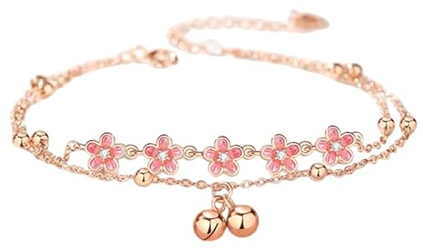 Limtula De cheville en cuivre léger fait à la main, cloches décontractées, breloque, accessoire de cheville, chaîne de pied, accessoires pour femmes, chaîne de pied délicate en fleur de pêcher
