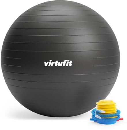 VirtuFit Anti-Burst Fitnessball Pro - Gymnastikball - Swiss Ball - mit Pumpe - Schwarz - 65 cm