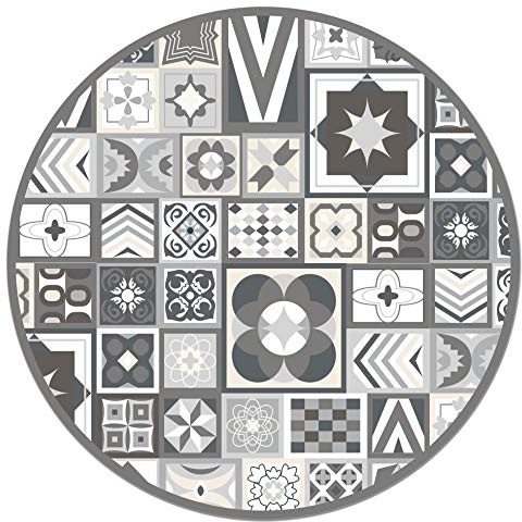 Panorama Tapis Vinyle - Modèle Carreaux Ciments Gris 2 Rond 100x100 cm - Différentes Tailles - Deco Maison, Cuisine, Chambre et Exterieur