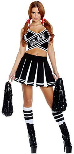 Natashas Damen Cheerleader Kostüm Cheerleader Uniform Karneval Fasching Party Halloween Outfit Kostüm mit 2 Pompoms Socken (L)