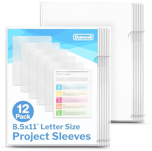 Dunwell Clear Folders for Documents, Plastic 8.5x11 File Sleeves for Document Protection, Filing, Storage, Organization (12 Pack) Transparent Folders with Pockets, Durable Letter Size Document Holder