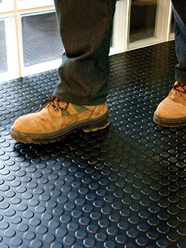 Revêtement en caoutchouc antidérapant Sol en caoutchouc PVC Noir 1 mm Design boutons (140_x_600 cm)