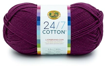 Lion Brand Yarn 24/7 Cotton Yarn, Beets, One Pack