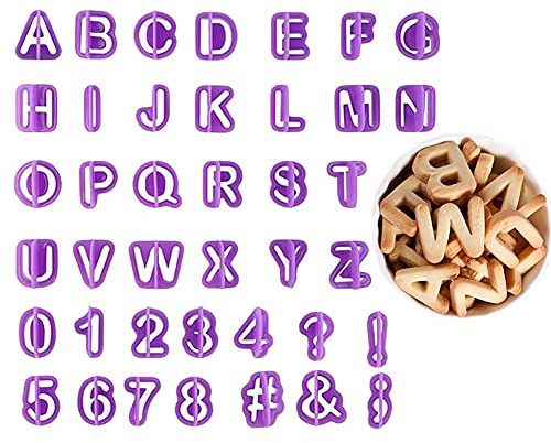 BlingKingdom 40pcs Alphabet Cookie Cutters Set Purple Plastic Letter Icing Cake Decorating Fondant Number Cutters Mould Tools for Sugarcraft Biscuit Pastry Plunger Baking