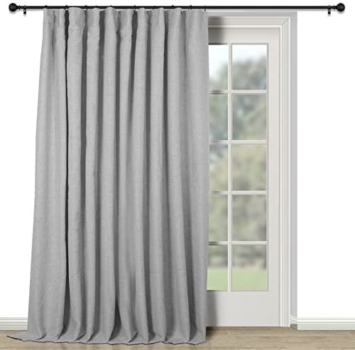 INOVADAY Thermal Sliding Door Curtains 100% Blackout Extra Wide Patio Door Curtains Linen Textured Farmhouse Sliding Glass Door Curtain Drapes (W100 x L96, 1 Panel, Grey)