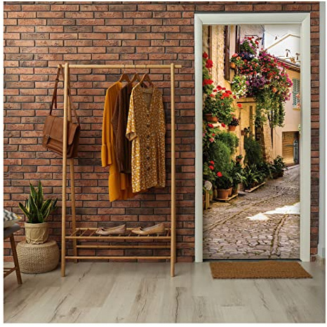 WallArena Türtapete, Gasse, 91x211cm | Fototapeten - Tapeten - für Wohnzimmer Schlafzimmer - Vliestapete Wandtapete Tapete 3D Effekt- inkl. Kleister
