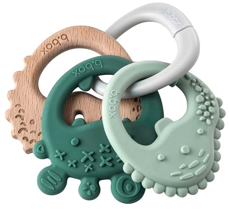b.box Trio Beißring Baby | 3 Strukturierte Beißringe auf Abnehmbarem Ring | Beruhigende Zahnungshilfe Baby ab 3 M | Variierende Textur, Sanfte Massage