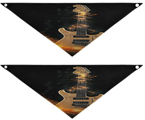 2 Stück Hundehalstücher Haustier Bandana Schal Druckknopf Dreieck Lätzchen Halstuch Set Haustier Urlaub Zubehör Dekor für kleine bis große Welpen Hunde Katzen mittelgroße E-Gitarre auf Feuer schwarz