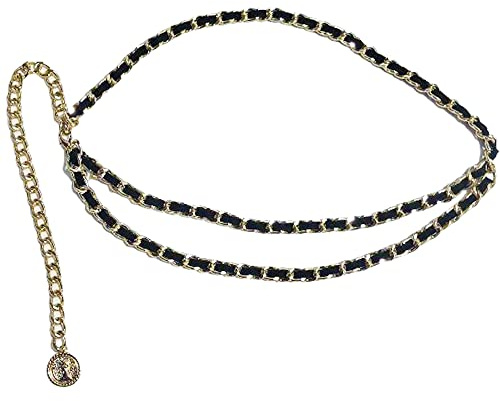 Taillenkette aus Metall Einstellbar Body Link Gürtel,Mode Taillen Kettengürtel,Punk Gürtel Taille Kette,für Kleid,einfache Jeans Accessoires,Geeignet für alle Jungen und Mädchen,Gold,Doppelschicht