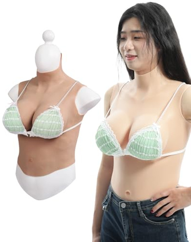 Peikey Silikon Brüste, [Halbe Körperabdeckung] Künstliche Brüste mit Geeignete BH, Realistisch Silikonbrustplatten Brustformen für Crossdresser, Dunkler Hautton-Leichte Baumwollfüller, C Körbchen