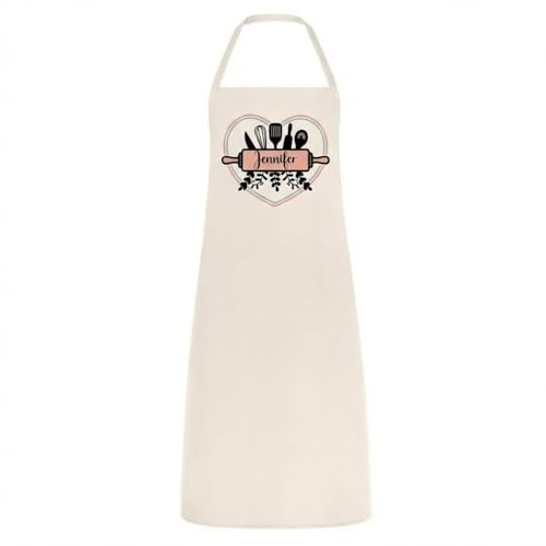 Hoolaroo Personalised Apron For Women Baking gifts Star Cook For Ladies Flower Initial or Name Utensils Rolling Pin Design For Mum Nan Present Sister Friend