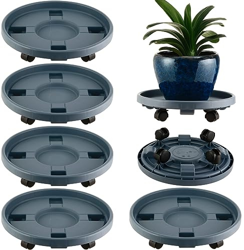 5 Packungen großer Pflanzenbehälter mit Rädern, 33 cm, rollender Pflanzenständer, robuster Kunststoff, Pflanzen-Roller, Topf, Untersetzer auf Rädern, für drinnen und draußen, Pflanzwagen mit Rollen,