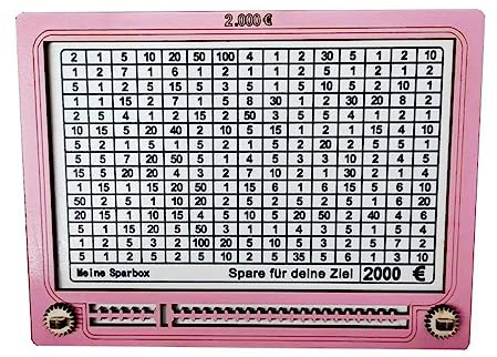 Spardose aus Holz, Sparbox, Sparbüchse Mit Sparziel Und Zahlen Zum Ankreuzen, Hilft Kindern und Erwachsenen die Gewohnheit Zum Sparen (B Rosa 2000)