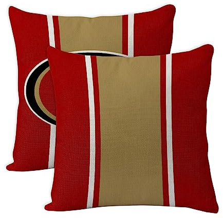 2 Pcs Football Style Throw Pillow Covers 18 x 18 Inch Linen Material Pillow Case Decoration for San Francisco Home Sofa Couch