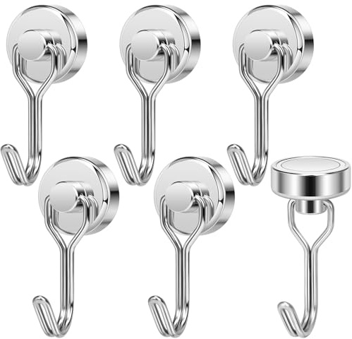 Wukong 6 st krokmagneter, 20 mmkraftfulla magneter, magnetisk hängare, 13 kg (28 LB) kraftfull magnetisk krok för kök, lager och utomhus