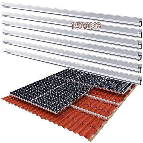 Sorlpv 1500mm Aluminium Montageschienen Set für PV-Modul, 1,5m Universal Aluprofil, Systemprofil, Befestigungsschiene Photovoltaik Montageset, Systemprofil für 6 Stück