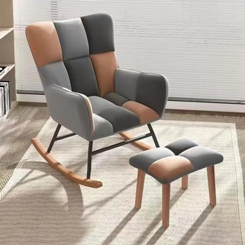 LOERSS Moderner Gepolsterter Schaukelstuhl Mit Hoher Rückenlehne, Sessel, Schaukelstuhl Mit Fußstütze, Gepolsterte Schaukelstühle Für Kinderzimmer, Glider Rocker, Wohnzimmer-loungesessel