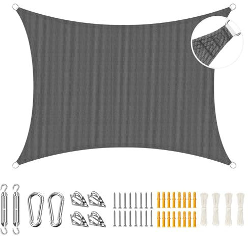 Duerer 3x4m Vela Ombreggiante con Kit di Fissaggio, Rettangolare Tenda a Vela Protezione UV per Esterno Giardino Terrazza-Antracite