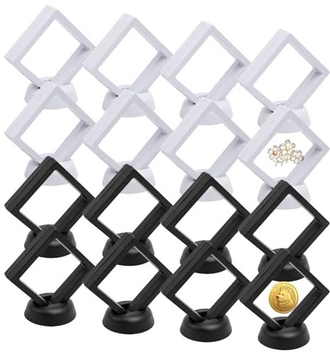 Rebanky 16 Stück Schwebender Display Rahmen, Schwimmende 3D Vitrine Display Frame Box mit Basis Transparenter Schweberahmen Floating Frame Display für Exemplare, Halskette(Schwarz, Weiß)