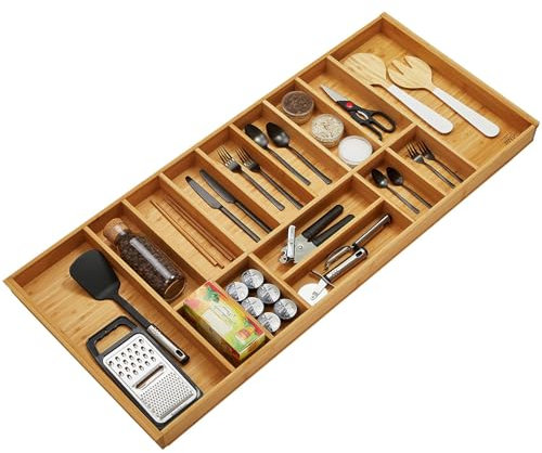 ORGA-BOX 3 Inserto portaposate BAMBOO per cassetto 120 cm (473 x 1097 mm) con 15 scomparti inserto cassetto in legno per cucine Nobilia da agosto 2012