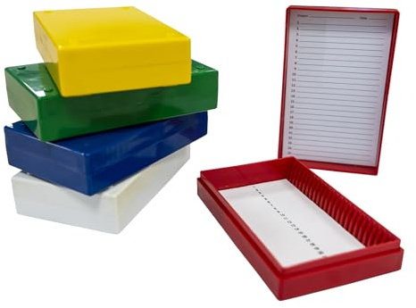 CryoKing 5 Stück Objektträger Mikroskop Box, Objektträger Aufbewahrungsbox, Box für objektträger, Objektträger Kasten, Präparatekasten Mikroskop für 25 Objektträger, Schaumstoffeinlage