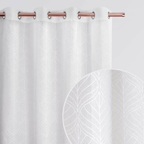 ROOM99 Gardine mit Ösen La Rossa 140 x 240 cm Breite x Höhe Wohnzimmer Transparent modern Vorhang Schal Wohnzimmer Schlafzimmer Gemustert Weiß, 1 Stück