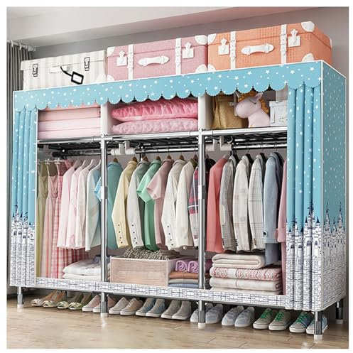 Tragbarer Kleiderschrank-Organizer mit Abdeckung, Kleiderständer aus Metall zum Aufhängen von Kleiderständern, Regal für Schlafzimmer (Farbe: Blau-A, Größe: 168 x 46 x 175 cm)