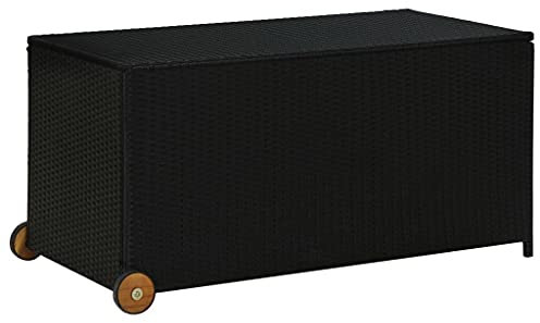 PIXZSSI Gartenbox PE-Rattan Schwarz 120x65x61 cm Wetterbeständigem Modernes Design Terrasse Auflagenbox zur Aufbewahrung Kissen Auflagen Decken Multifunktionale Sitzbank