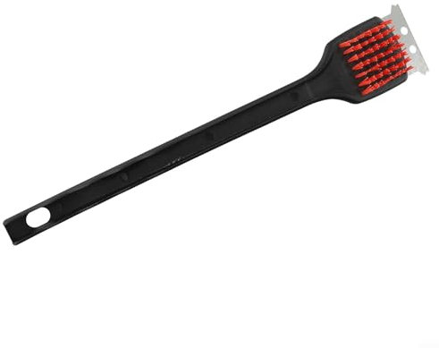 Spazzola di pulizia in nylon con manico lungo, spazzola per la pulizia del barbecue, con testa raschietto in acciaio, parti di ricambio per spazzola di pulizia per barbecue con setole in nylon