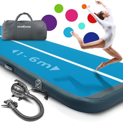 VENDOMNIA Airtrack Matte, 10/20cm hohe aufblasbare Gymnastikmatte in Länge 1/2/3/4/5/6/7/8 m, mit elektrischer Pumpe & Tasche, Tumbling Matte, Turnmatte, Trainingsmatte, Fitnessmatte, Sportmatte,Yoga