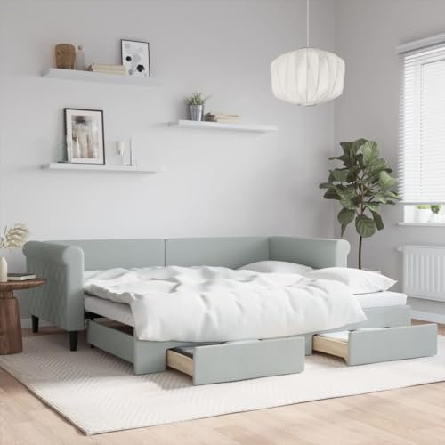Sufrk Tagesbett Ausziehbar mit Schubladen Hellgrau 90x200 cm Tagesbett Ausziehbar Bett Mit Stauraum Bett Zum Ausziehen Bett Mit Schubladen Samt - 3197819
