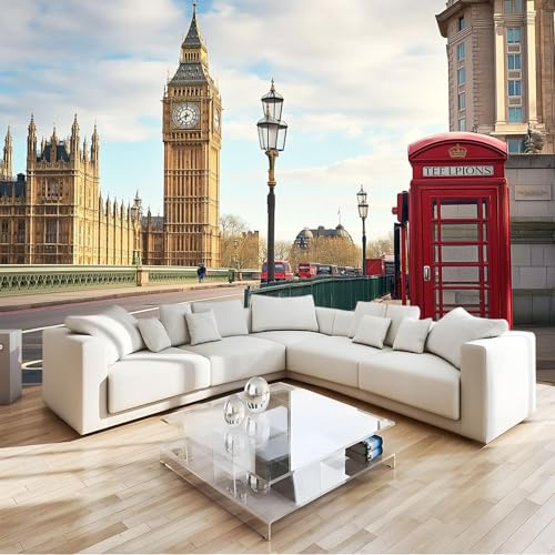 Papel Pintado 3D Fotografía Big Ben Londres Cabina Telefónica Mural Sala de Estar Tv Sofá Fondo Tela de pared Hogar Pared Pintado Papel Tapiz TV 3D Dormitorio Fotomural Sala Mural 250 x 175 cm