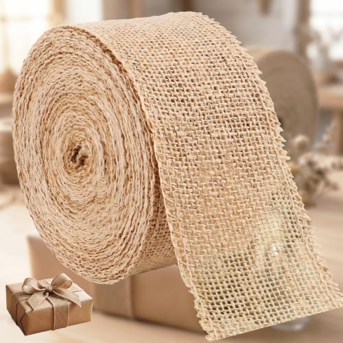 FRTAOOP 6cmx10m Natürliches Juteband für Dekoration - Unbehandelter Jute | Ungefärbt & ohne chemische Gerüche - ideal für Kränze Sträuße Tischdeko Glas- & Flaschendeko sowie Geschenkverpackung