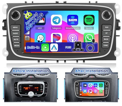 Ohradio Autoradio Android 15 für Ford Focus Kuga Galaxy S/C-Max Mondeo 4GB+64GB Car Radio 2 Din Wireless Carplay Android Auto 7 Zoll Touchscreen mit GPS WiFi FM/RDS 32EQ Rückfahrkamera MIC
